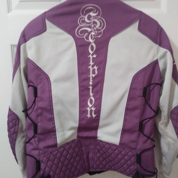 Women's purple & white Scorpion Eco motorcycle jacket w/protect padding. Size L - Picture 5 of 5
